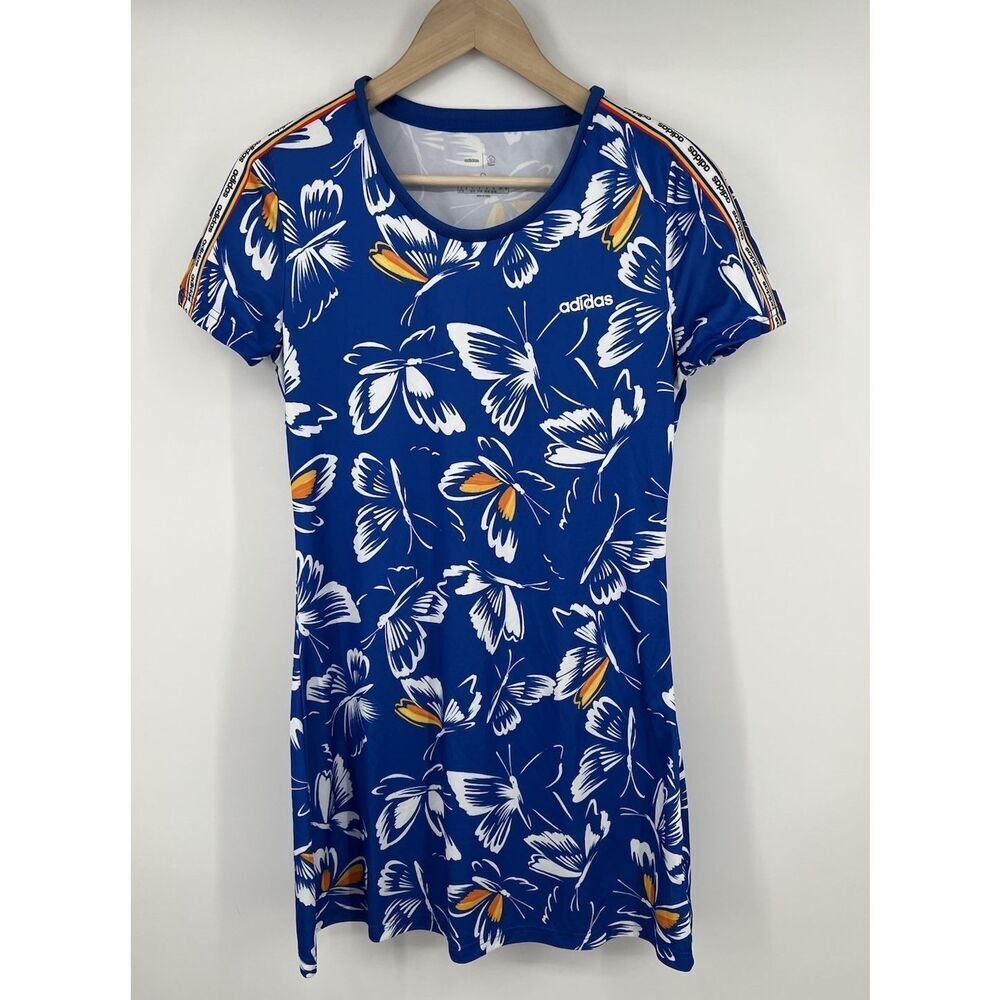 ADIDAS Farm Rio Blue Butterfly Print Athletic Mini Dress Size Small Pickleball